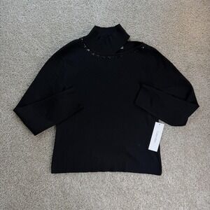 Calvin Klein Sweater Womens Medium Black Mock Neck Sequin Tight-Knit Pullover